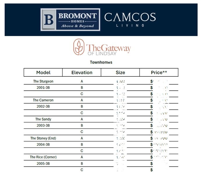 Gateway of Lindsay Price List